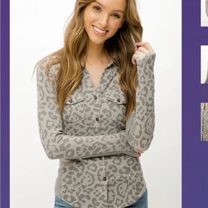 Mystree large soft button down leopard print shirt
